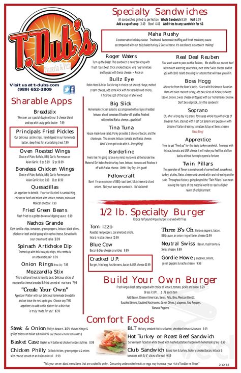 t-dubs frankenmuth|Menu for T.Dubs Pizzeria & Pub in Frankenmuth, MI